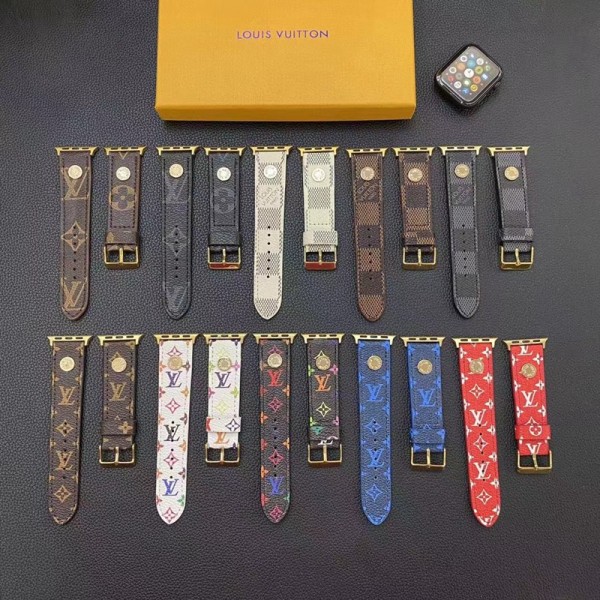 Louis Vuitton Apple Watch Band lv leather 49mm 20mm 22mm Band Compatible with Samsung Galaxy Watch 6/6 CLassic 4bands Replacement Strap Wristbands for iWatch SE Series 9 8 7 6 5 4 3 2 ultra/ultra 2