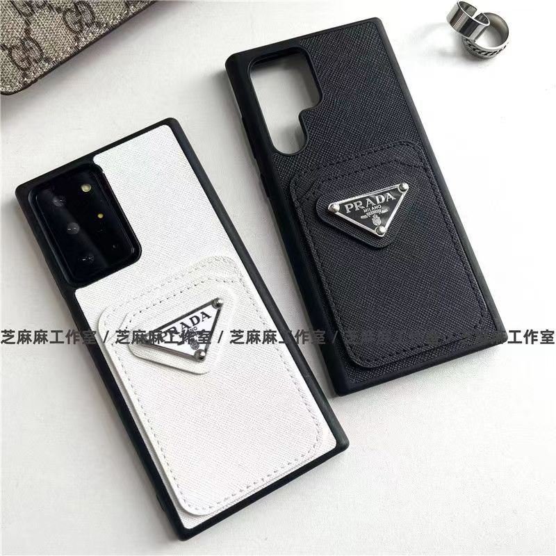 Prada samsung s24 FE ultra s24 plus s23 iPhone 15 14 13 Pro Max  case Leather Card Slots 